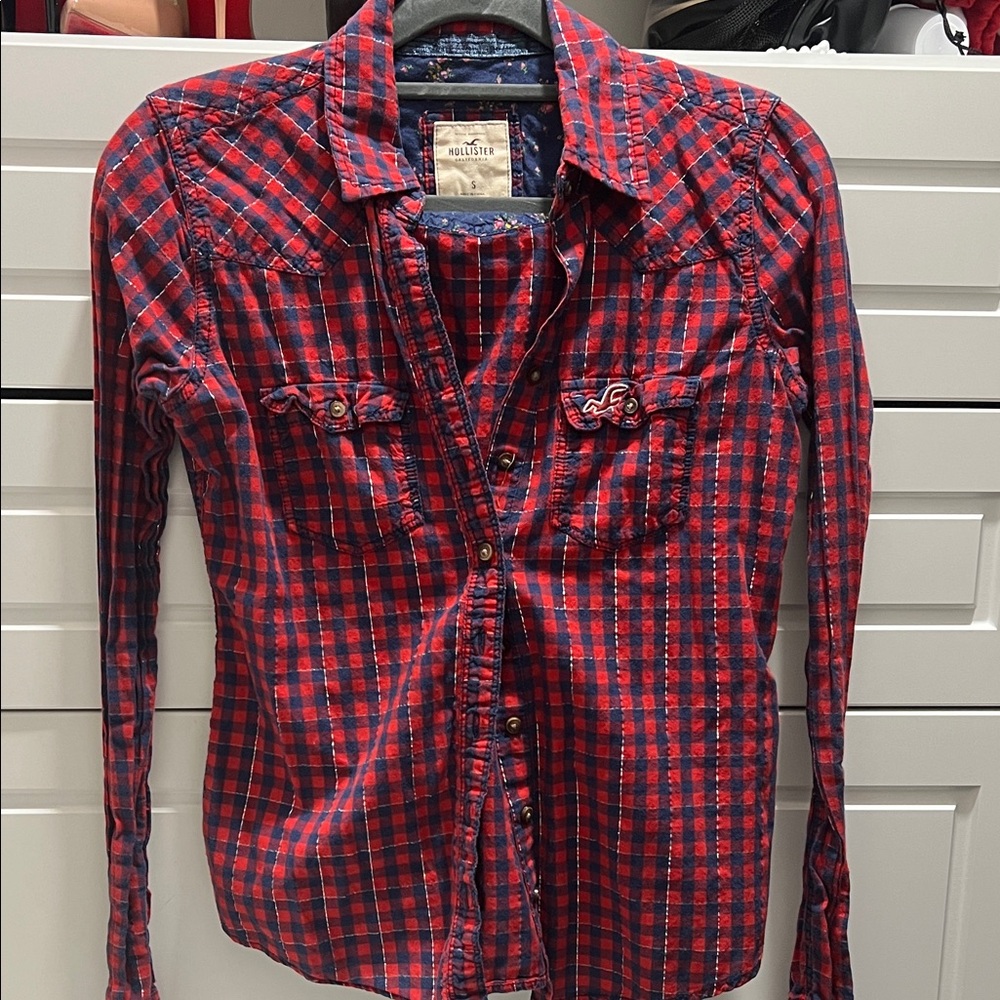 Hollister Red and Navy Plaid Shirt
